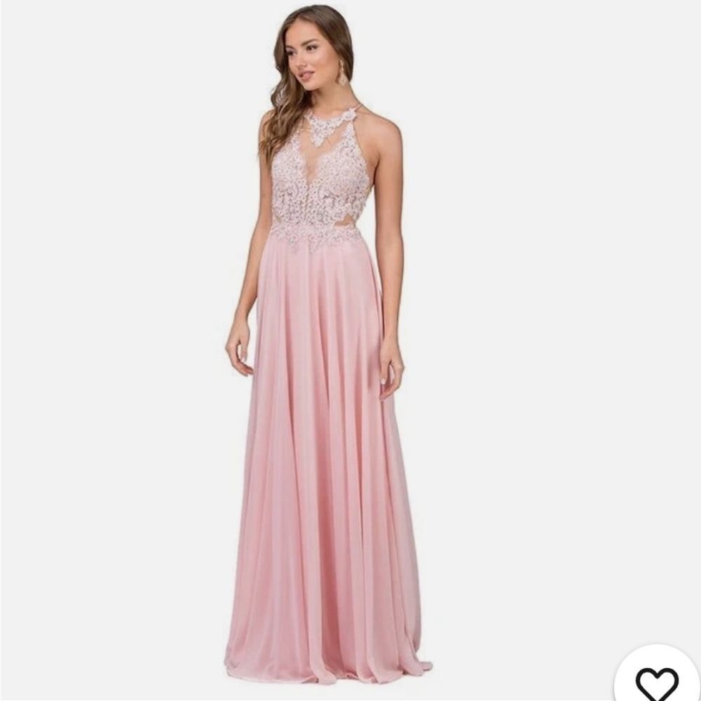 Dancing Queen Blush Lace Halter Prom Dress Size S